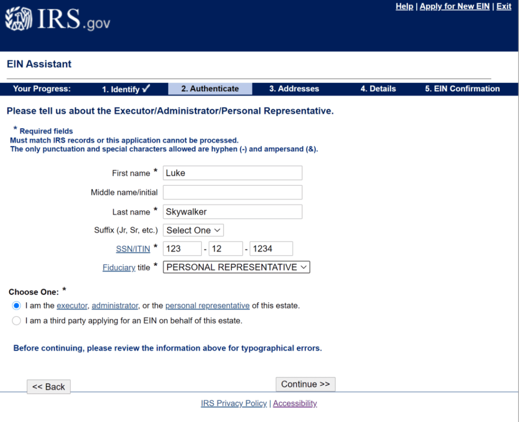 Employer Identification Number - Texas Probate Estate | Kreig LLC